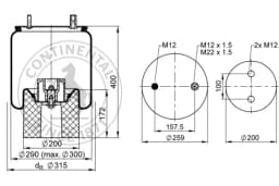 Lõõts, õhkvedrustus CONTITECH AIR SPRING 4157 N P09