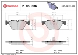 Piduriklotsi komplekt, ketaspidur BREMBO P 06 036X