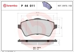 Piduriklotsi komplekt, ketaspidur BREMBO P 44 011